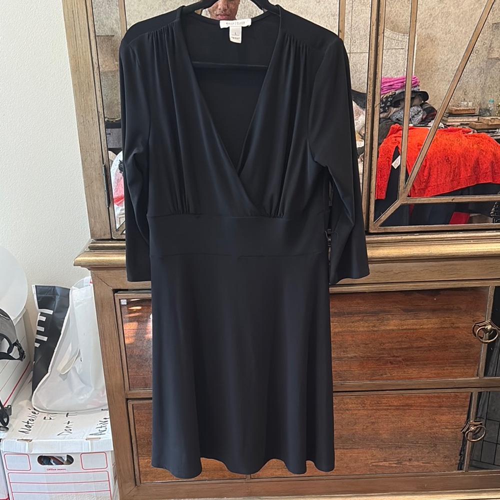 White House Black Market Black Ruched Sheath Dress with Long Dolman Sleeves